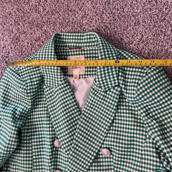 Autres Filles Women’s Green Houndstooth Double Breasted Blazer Silver Buttons M - Picture 10 of 12